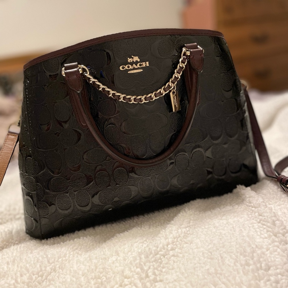 Coach Black and Brown Satchel with Chain Detail